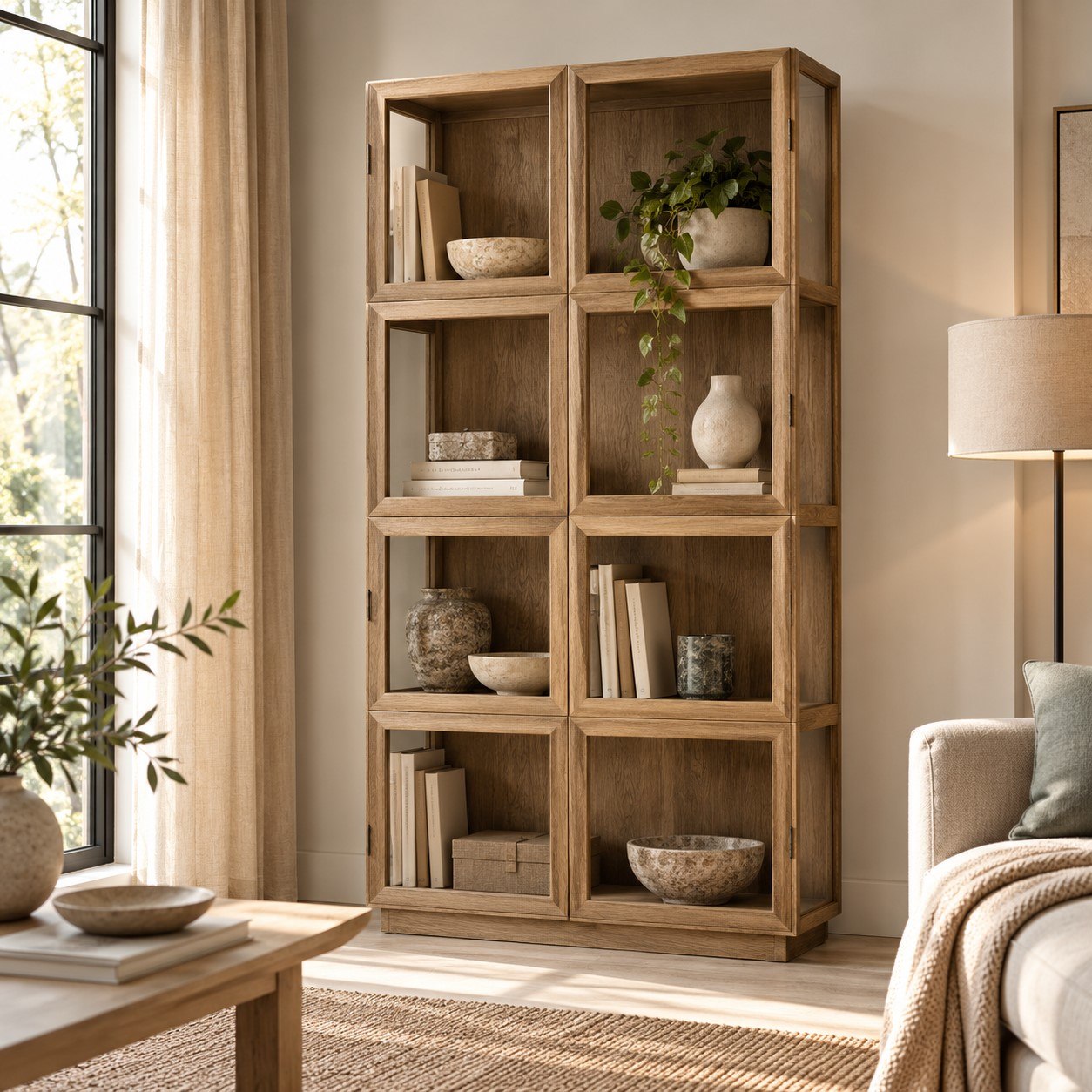 Vitrina de Roble Natural con 4 Puertas de Cristal - Imagen 7