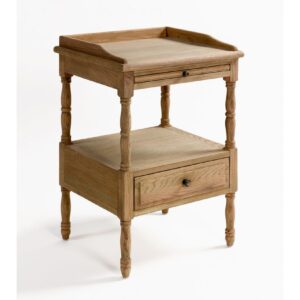 Mesita de Noche de Roble Natural con Cajón y Estante