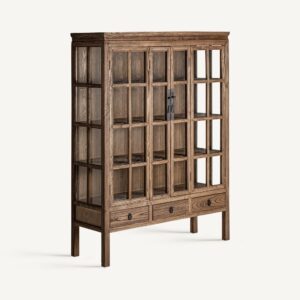 Vitrina de Madera de Olmo Natural con Puertas Acristaladas