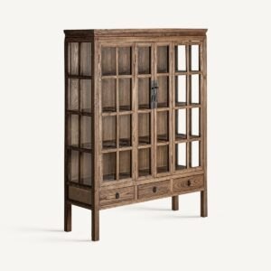 Vitrina de Madera de Olmo con Puertas Acristaladas y Cajones