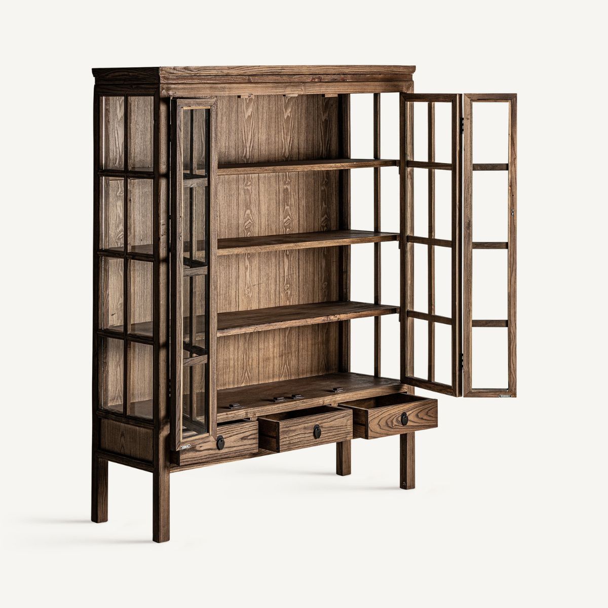 Vitrina de Madera de Olmo con Puertas Acristaladas y Cajones - Imagen 4