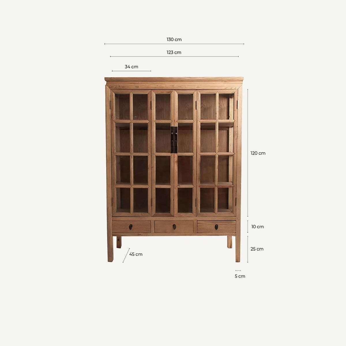 Vitrina de Madera de Olmo con Puertas Acristaladas y Cajones - Imagen 9