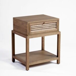 Mesita de Noche de Roble Natural con Estante Abierto y Cajón de Persianilla