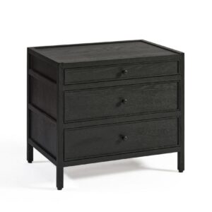 Mesita de Noche en Roble Negro con Tres Cajones