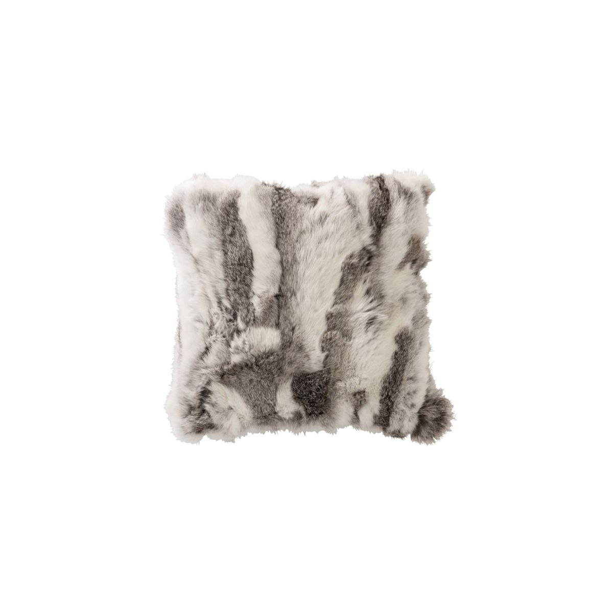 Cojín Decorativo de Piel Natural en Tonos Gris y Blanco