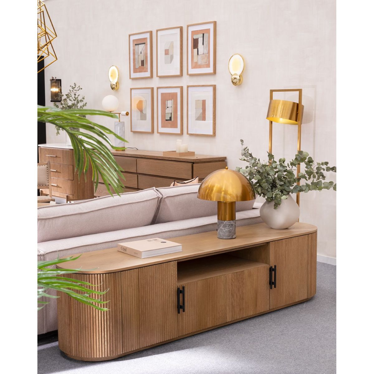 Mueble de TV de Roble con Frentes Acanalados - Imagen 5