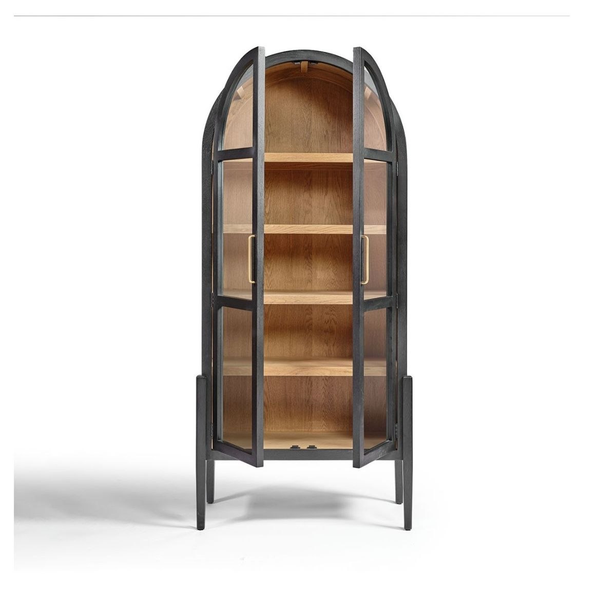Vitrina de Roble Negro con Puertas de Cristal y Diseño Arqueado - Imagen 3
