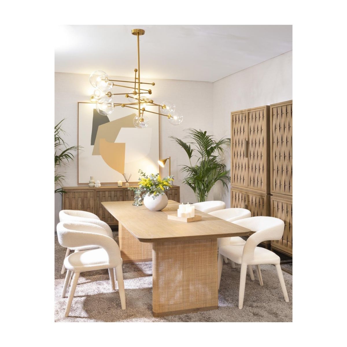 Mesa de Comedor Rectangular de Roble con Patas Revestidas en Ratán - Imagen 5