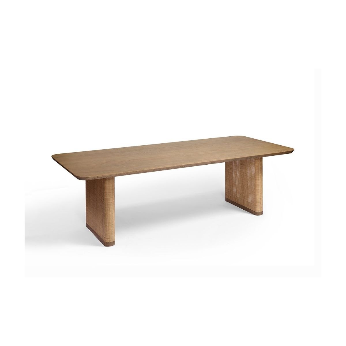 Mesa de Comedor Rectangular de Roble con Patas Revestidas en Ratán