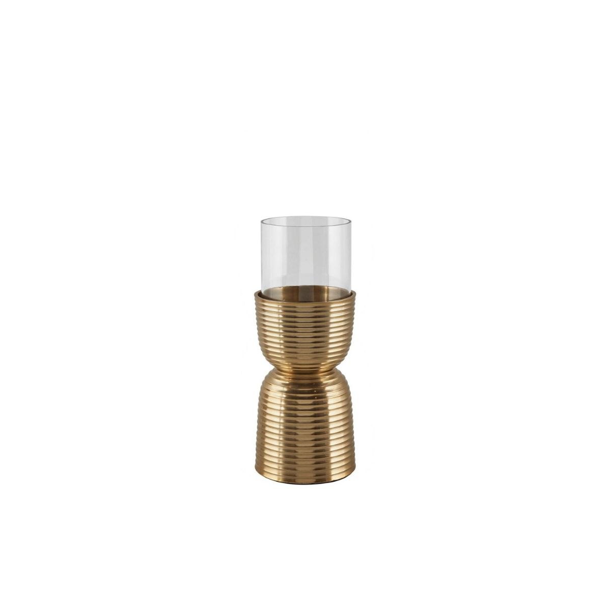 Portavelas Pequeño en Metal Dorado y Cristal
