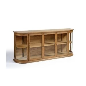 Aparador de Roble Natural con Puertas y Laterales de Cristal