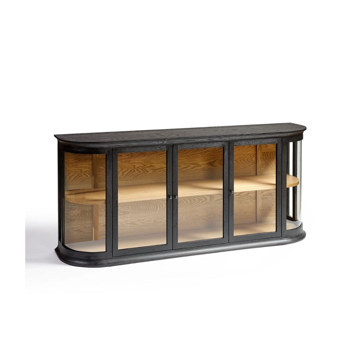 Aparador de Roble Negro con Puertas y Laterales de Cristal