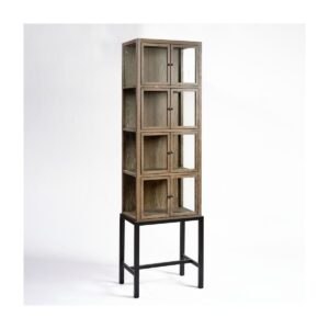 Vitrina Estrecha de Roble con Base de Metal Negro