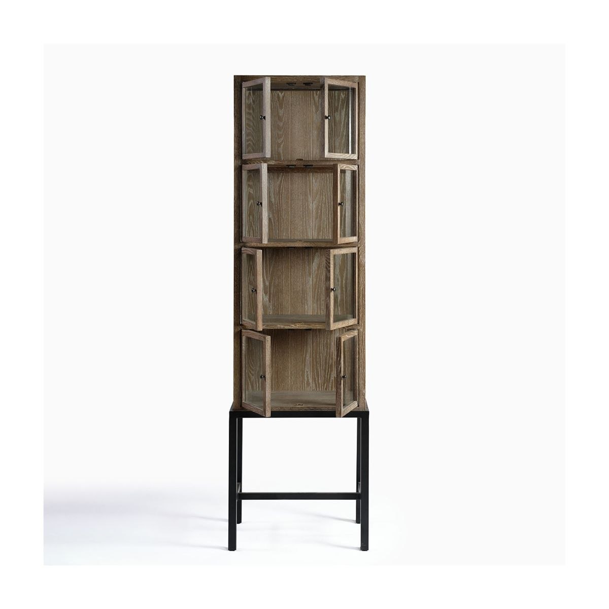 Vitrina Estrecha de Roble con Base de Metal Negro - Imagen 3
