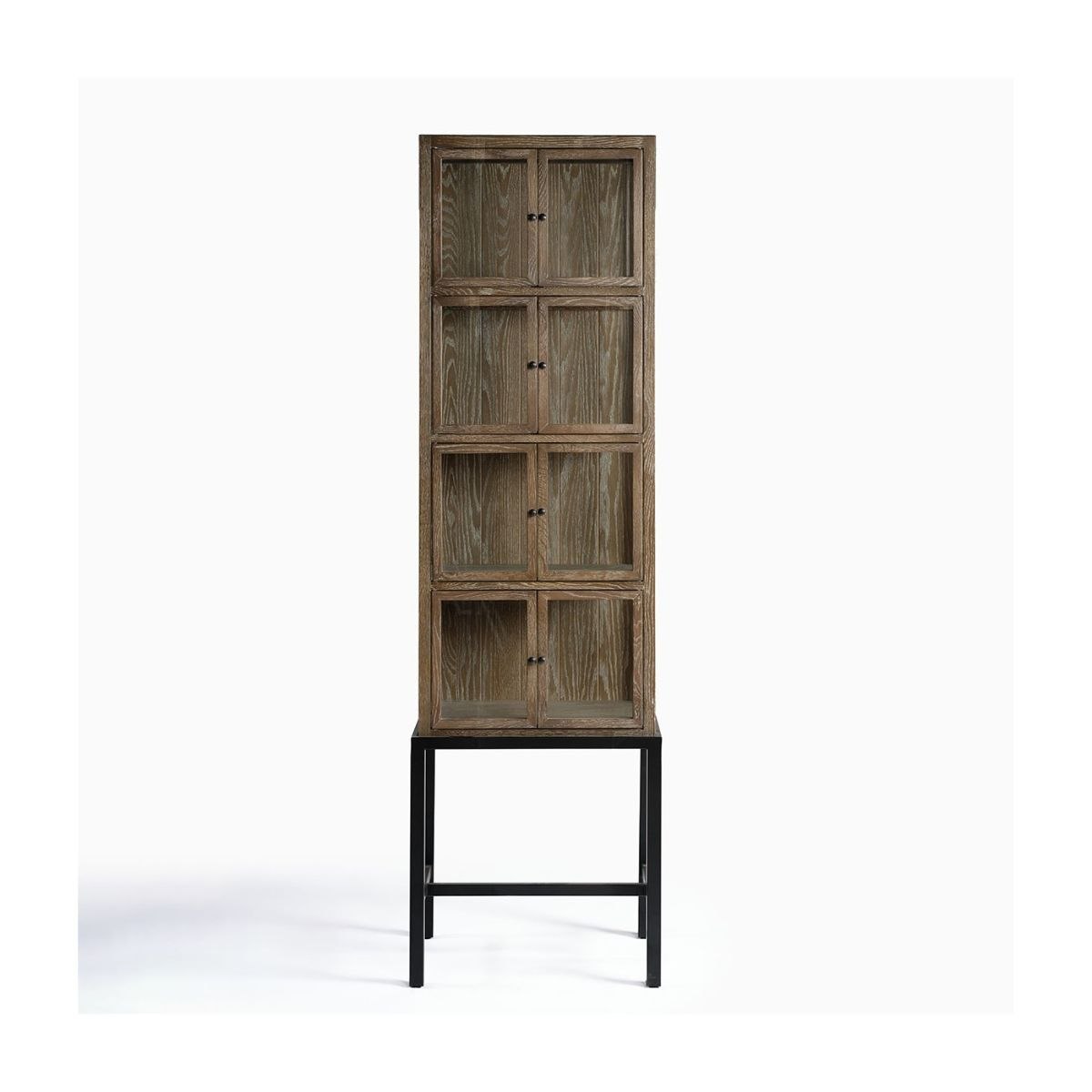 Vitrina Estrecha de Roble con Base de Metal Negro - Imagen 4