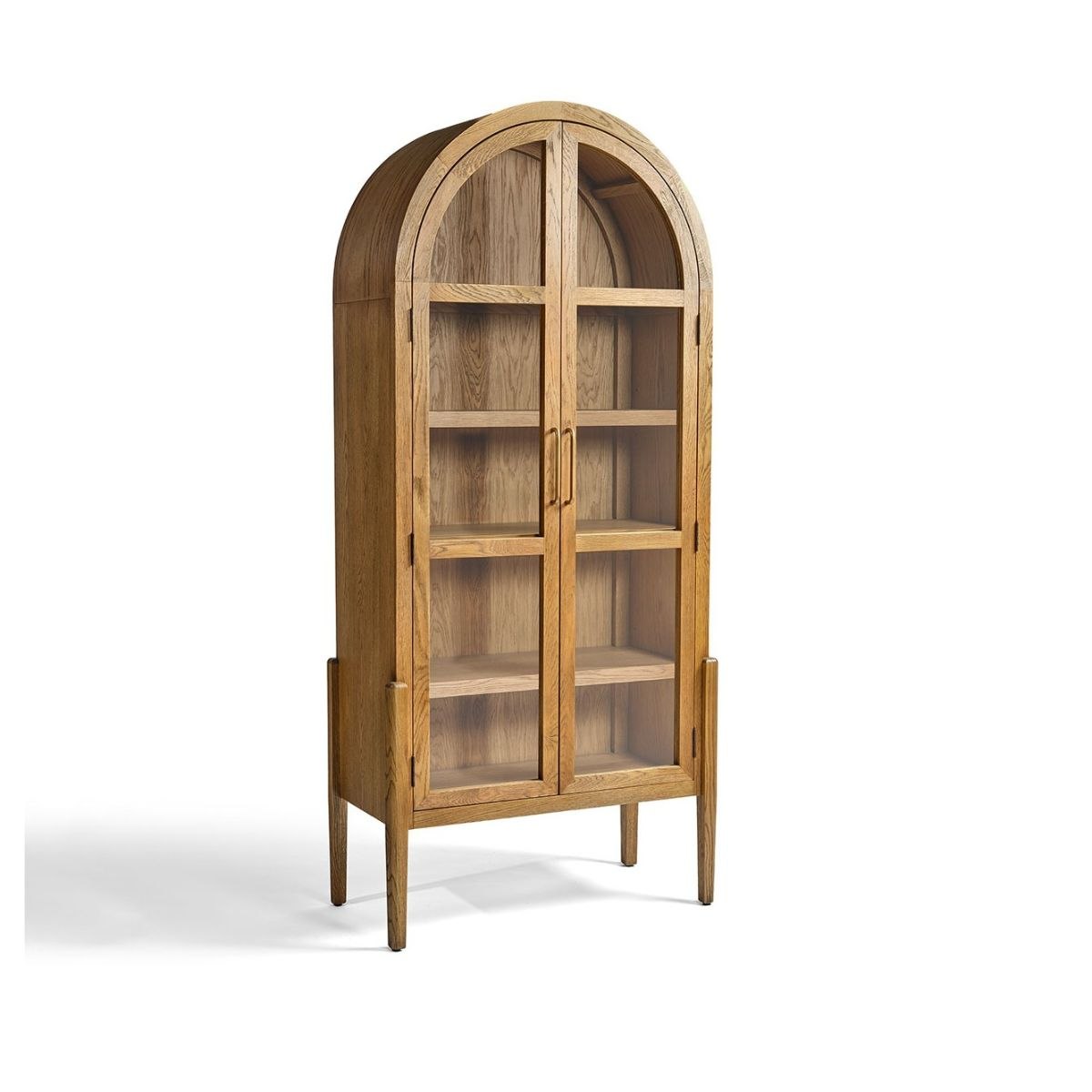 Vitrina de Roble Natural con Puertas de Cristal y Parte Superior Arqueada