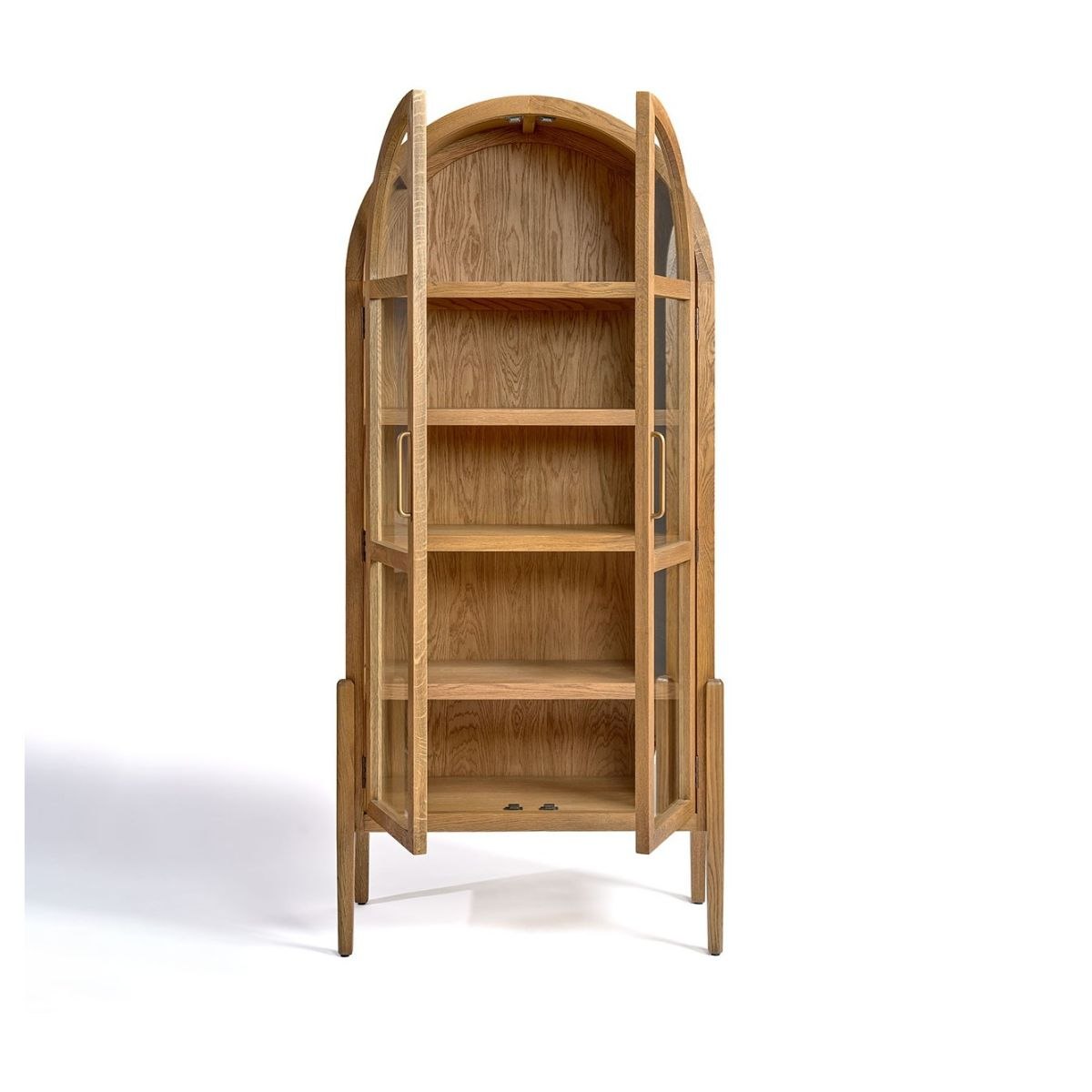 Vitrina de Roble Natural con Puertas de Cristal y Parte Superior Arqueada - Imagen 3