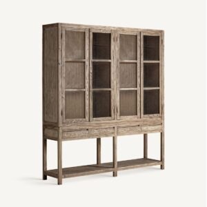 Vitrina Grande de Madera de Olmo con Cuatro Puertas y Cajones