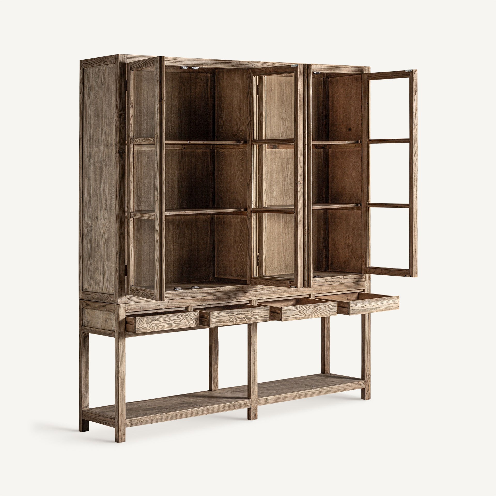 Vitrina Grande de Madera de Olmo con Cuatro Puertas y Cajones - Imagen 3